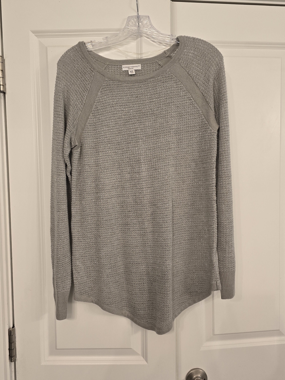 Liz Lange Maternity Gray Shimmer Waffle Knit Long Sleeve Sweater